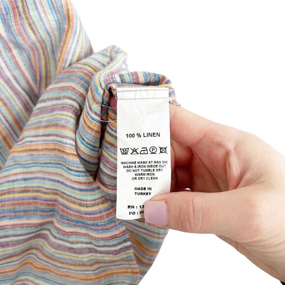 32 Bar Blues Multicolor Striped 100% Linen Long Sleeve Button Down Sz XL - Picture 4 of 5